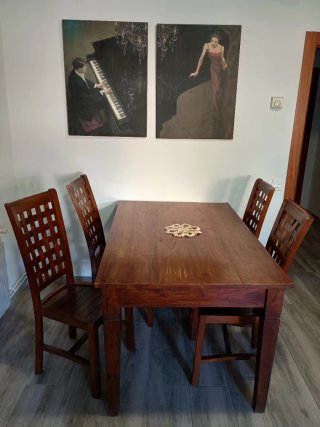 Juego de 4 sillas de madera teka / teca de comedor