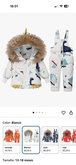 Conjunto nieve bebé 12/18 meses dinosaurios