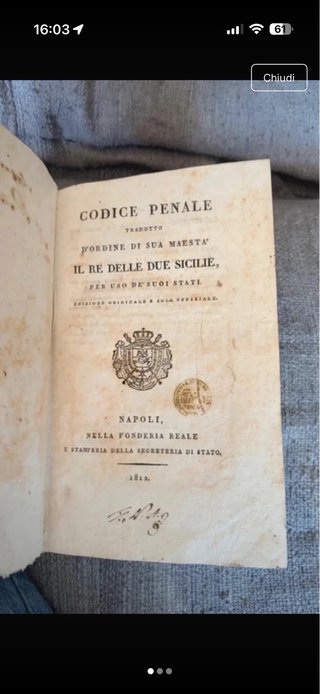 Libro antico Napoli 1812
