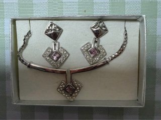 Conjunto collar y pendientes plata rosa