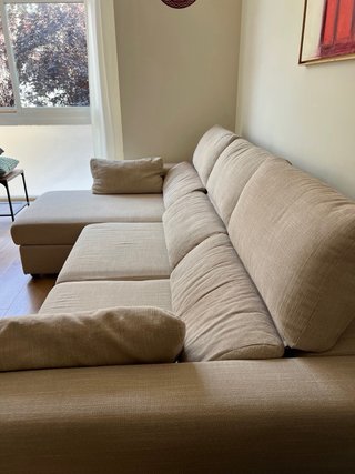 Sofá chaise longue beige 4 plazas