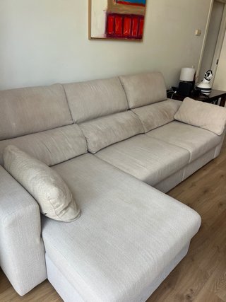 Sofá chaise longue beige 4 plazas