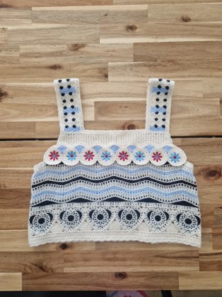 Top Crochet Beige y Azul Talla Única