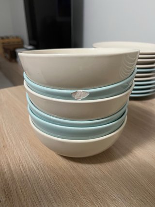 Vajilla El Corte Inglés beige y verde