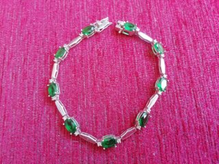 Pulsera Plata y Circonitas Esmeralda 19cm