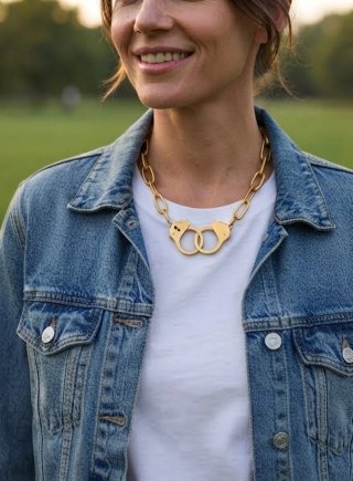 Collar de eslabones con grilletes dorados