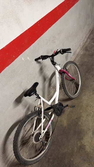 Bicicleta blanca y morada