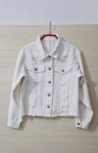 Giacca jeans donna bianca strappata
