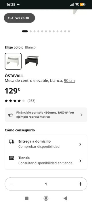 Mesa centro elevable IKEA OSTAVALL blanca