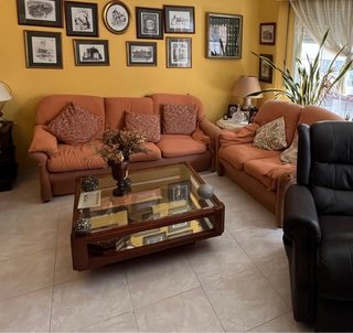 Conjunto 2 sofás tela y madera