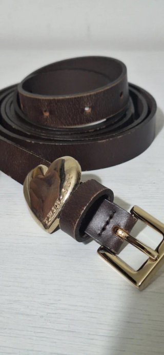 Cintura Twinset Vera Pelle Marrone Cuore Oro