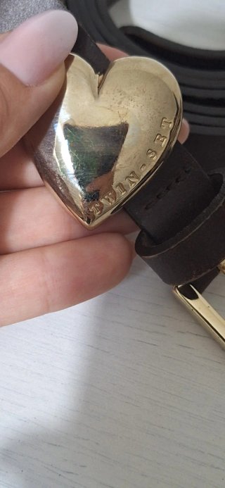 Cintura Twinset Vera Pelle Marrone Cuore Oro
