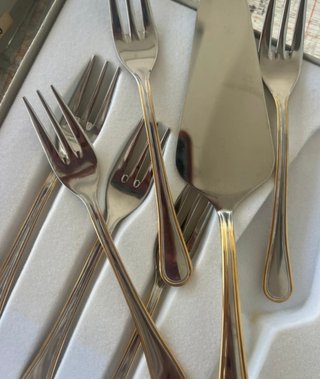 Set 6 forchettine + paletta torta oro/argento