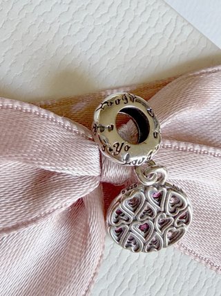 Pandora Charm Corazones Rosa Plata