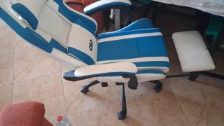 Silla Gaming Ergonómica con Reposapiés Blanco/Azul