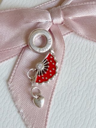 Pandora Charm Abanico Rojo Corazón Plata