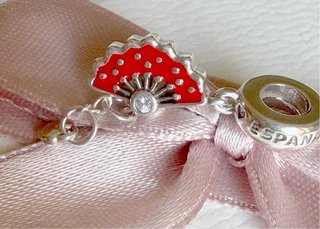 Pandora Charm Abanico Rojo Corazón Plata
