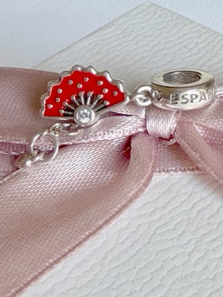Pandora Charm Abanico Rojo Corazón Plata