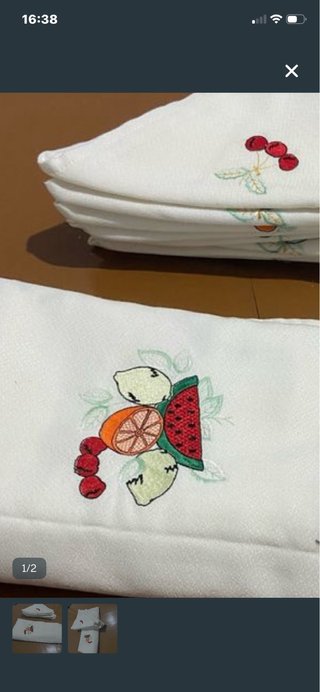 Mantel bordado frutas y cerezas