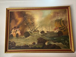 Cuadro antiguo de barcos en tormenta