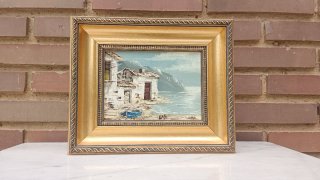 Cuadro Óleo Paisaje Marino Enmarcado 27x22