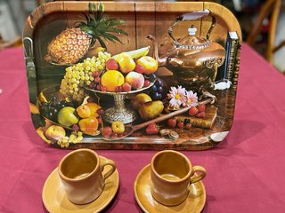 2 Bandejas Vintage 70s Liginox Dorada y Bodegón