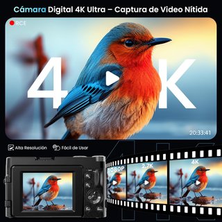 SIN ABRIR Cámara Digital 4K 64MP con WiFi