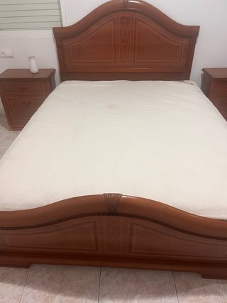 Cabecero de cama+somier+mes vintage madera tallada