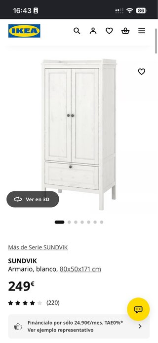 Armario SUNDVIK IKEA blanco 80x50x171 cm
