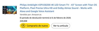 TV LED 4K 43 Philips Ambilight Smart TV