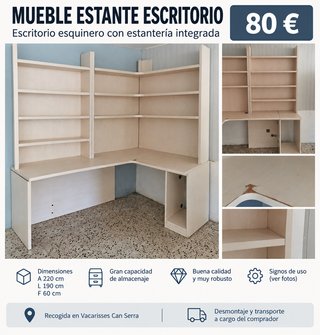 Escritorio grande esquinero con estantería