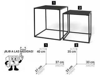 Set 2 Mesas Auxiliares Metal y Madera