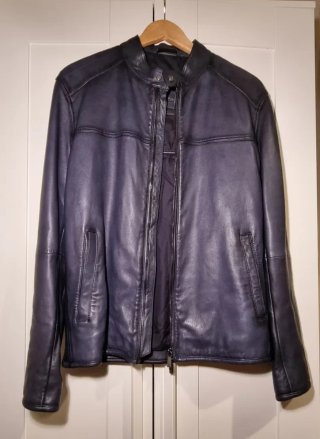 Chaqueta de piel de Massimo Dutti Azul Marino