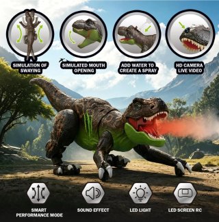 Dinosaurio RC T-Rex con Cámara y Pantalla