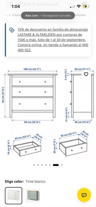 Cómoda Ikea Hemnes 3 cajones blanca