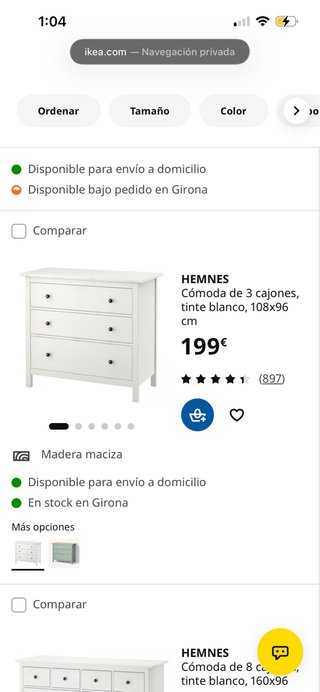 Cómoda Ikea Hemnes 3 cajones blanca