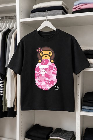 Camiseta BAPE Baby Milo rosa camuflaje negra unise