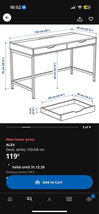 Escritorio Alex Ikea 132x58 cm
