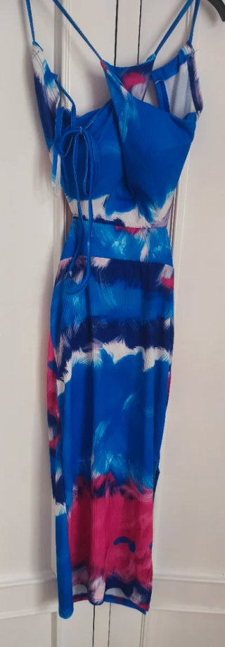 Vestido largo estampado azul y rosa
