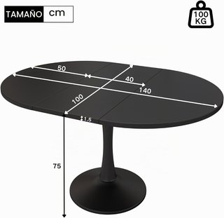 Mesa Comedor Redonda Extensible 100/140x40x75 cm