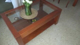 Mesa de centro madera y cristal 110x70x48cm