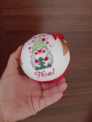 Pallina Natale Gnomo Ricamata Joyeux Noël
