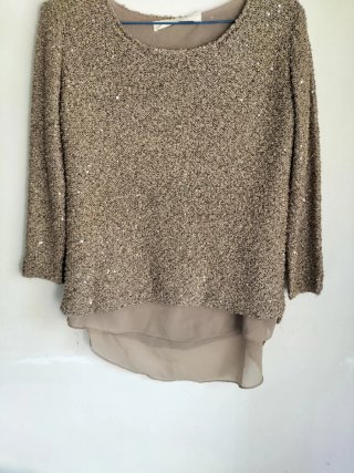 Jersey lentejuelas beige y dorado