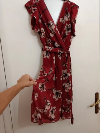 Vestito midi fantasia floreale bordeaux
