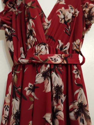 Vestito midi fantasia floreale bordeaux