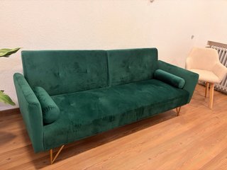 Sofá Cama Terciopelo Verde Patas Doradas