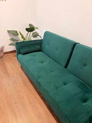 Sofá Cama Terciopelo Verde Patas Doradas