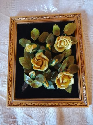 Cuadro Flores Relieve Dorado Negro