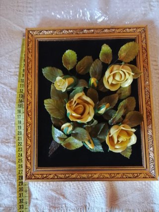 Cuadro Flores Relieve Dorado Negro
