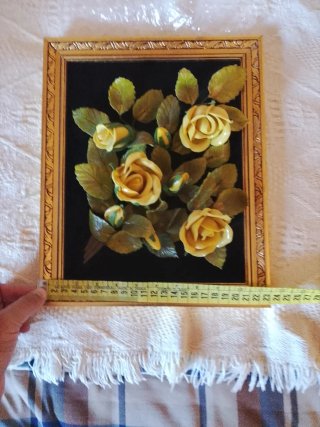 Cuadro Flores Relieve Dorado Negro